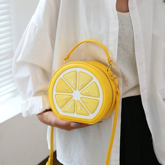 Yellow Casual Women's Fruit Shaped Crossbody Y2k Sequin Patchwork Shoulder Bag - Picture 6 of 11